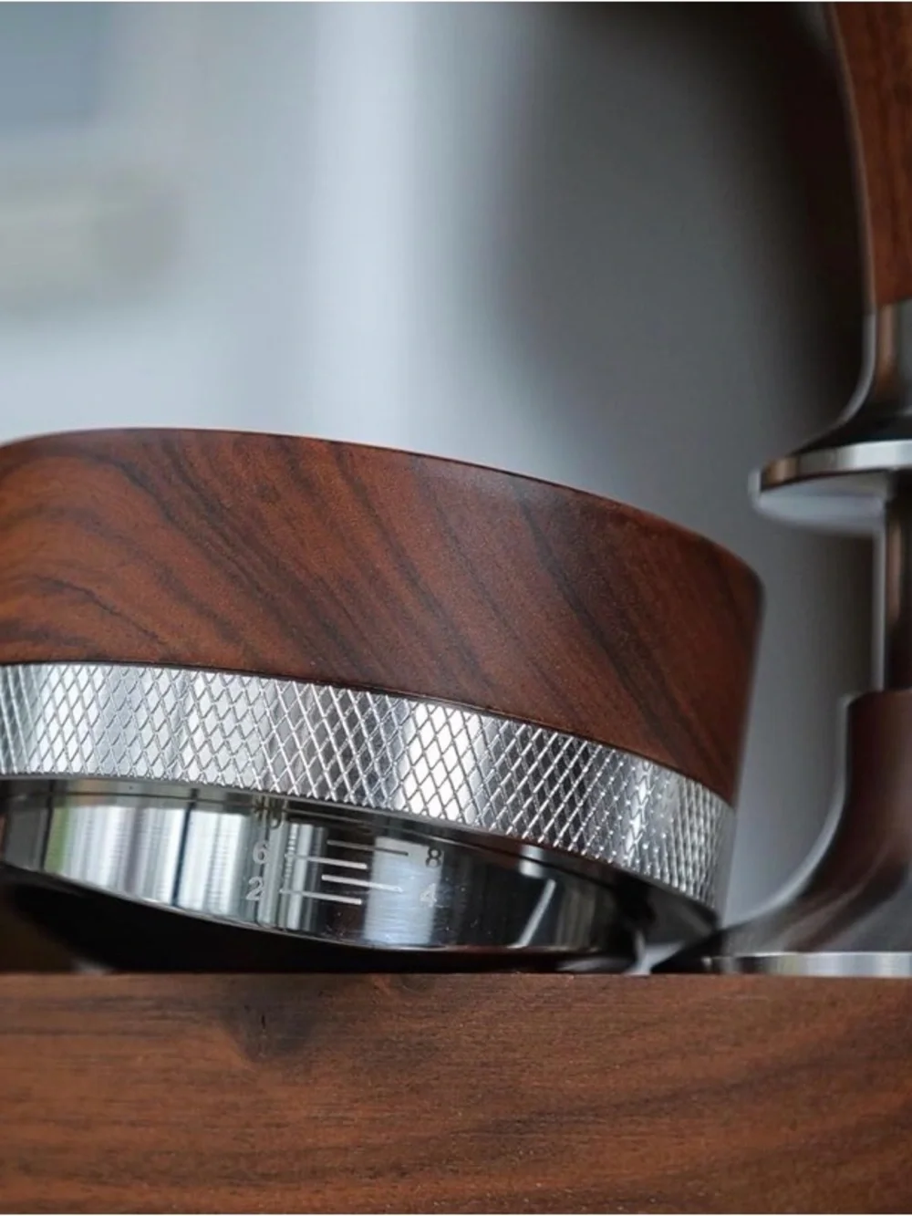 54mm Espresso Distribution Tool in Stainless Steel / Rosewood w/Adjustable Depth